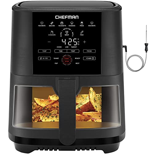 CHEFMAN 5-Quart Digital Air Fryer with Temperature Probe, 8 Customizable Cooking Presets, Large Easy-View Window, Give Your Food an Extra Crispy Finish, Nonstick Dishwasher-Safe Basket & Tray, Black CHEFMAN 5-Quart Digital Air Fryer with Temperature Probe, 8 Customizable Cooking Presets, Large Easy-View Window, Give Your Food an Extra Crispy Finish, Nonstick Dishwasher-Safe Basket & Tray, Black