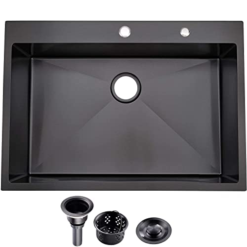 KINGO HOME 33″x22″x9″ Drop In Black Kitchen Sink, Top mount SUS304 Stainless Steel Gunmetal Black Sink 18 Gauge Single Bowl, Handmade Commercial Modern Workstation Prep Kitchen Sinks KINGO HOME 33″x22″x9″ Drop In Black Kitchen Sink, Top mount SUS304 Stainless Steel Gunmetal Black Sink 18 Gauge Single Bowl, Handmade Commercial Modern Workstation Prep Kitchen Sinks