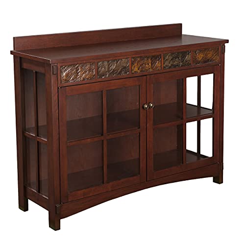 SEI Furniture Camino Mission Sideboard & Curio - Red Washed Expresso Finish w/ Faux Slate - Spacious Design (AMZ0092MC) SEI Furniture Camino Mission Sideboard & Curio - Red Washed Expresso Finish w/ Faux Slate - Spacious Design (AMZ0092MC)