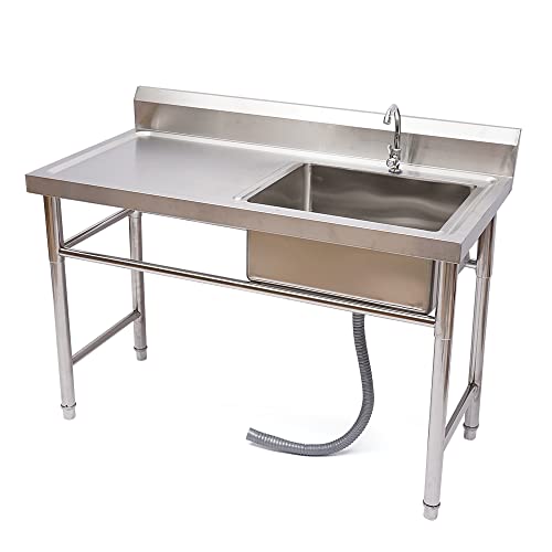 KOLHGNSE 304 Stainless Steel Utility Sink, Free Standing 1 Compartment Kitchen Sink with Workbench, Commercial Restaurant Sink Set Prep & Utility Sink