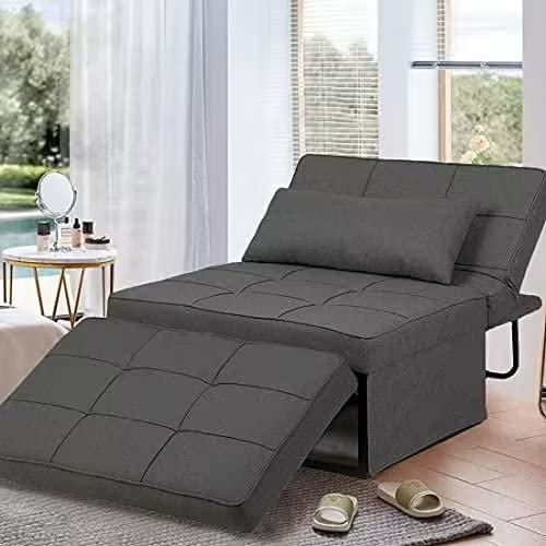 GOOGIC Sofa Bed, Convertible Chair 4 in 1 Multi-Function Folding Ottoman Modern Guest Bed with Adjustable Sleeper for Small Room Apartment, Deep Gray