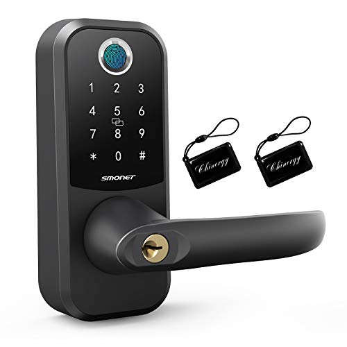 Smart Lock,SMONET Fingerprint Door Lock with Keypad,Keyless Entry Door Lock with Handle,Wireless Electronic Bluetooth Digital Auto Door Lock with Free APP Key Fob Passcode,Smart Locks for Front Door