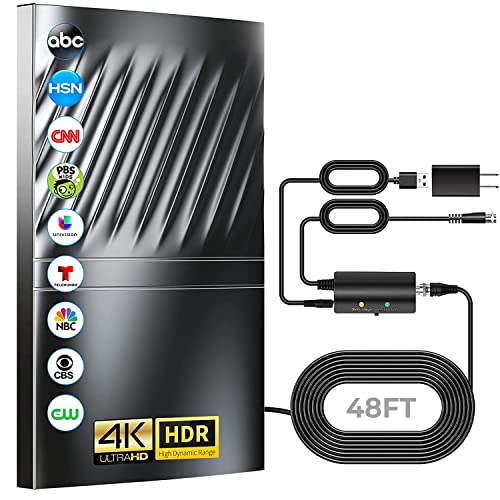 Upgraded 800+ Miles Range TV Antenna-Digital TV Antenna for Smart TV and Old TVs- HD Antenna for TV Indoor Outdoor with Amplifier and Signal Booster-52ft Coax HDTV Cable/AC Adapter- Support 4K 1080p