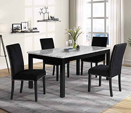 New Classic FURNITURE Celeste Dining Table for 6 with Heat Resistant Faux Marble, 64-Inch, Black Base with White & Gray top