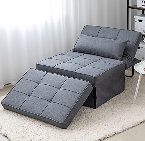JOYHOM Folding Ottoman Sofa Bed, Convertible Chair 4 in 1 Multi-Function Modern Breathable Linen Guest Bed with 5 Position Adjustable Backrest (Light Grey)