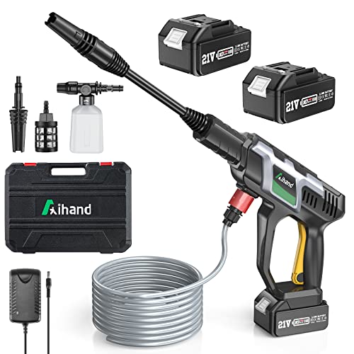 Aihand Cordless Pressure Washer, BRUSHLESS 970 PSI Cordless Power Washer with 2pcs 21V 4.0Ah Batteries, 2 Adjustable Modes Portable Pressure Cleaner with 0-180° Nozzle，Washing Cars/Fences/Patios/Boats
