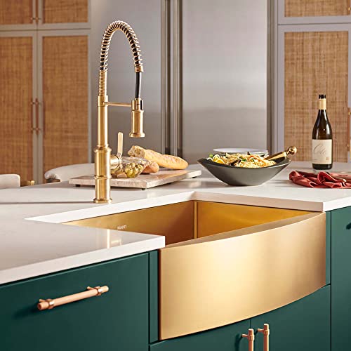 Ruvati Brass Tone 36-inch Apron-Front Farmhouse Kitchen Sink - Matte Gold Stainless Steel Single Bowl - RVH9880GG
