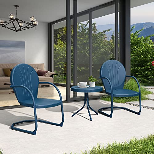 PURPLE LEAF Outdoor Patio Bistro Set, 3 Pieces Retro Porch Furniture Set 2 C-Spring Metal Outdoor Chairs and Round Side Table, Blue PURPLE LEAF Outdoor Patio Bistro Set, 3 Pieces Retro Porch Furniture Set 2 C-Spring Metal Outdoor Chairs and Round Side Table, Blue