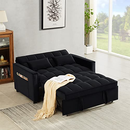 Holaki Convertible Velvet Sleeper Sofa Bed, 55.2" Velvet Loveseat Sofa Modern Pull Out Sofa Bed Lounge Chaise Armchair with Adjustable Backrest,2 Lumbar Pillows,Small Couch for Home Office (Black) Holaki Convertible Velvet Sleeper Sofa Bed, 55.2" Velvet Loveseat Sofa Modern Pull Out Sofa Bed Lounge Chaise Armchair with Adjustable Backrest,2 Lumbar Pillows,Small Couch for Home Office (Black)