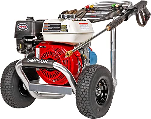 SIMPSON Cleaning ALH3228-S Aluminum Series 3400 PSI Gas Pressure Washer, 2.5 GPM, HONDA GX200 Engine, CAT Triplex Pump, Includes Spray Gun, Extension Wand, 5 QC Nozzle Tips, 5/16" x 25' Monster Hose SIMPSON Cleaning ALH3228-S Aluminum Series 3400 PSI Gas Pressure Washer, 2.5 GPM, HONDA GX200 Engine, CAT Triplex Pump, Includes Spray Gun, Extension Wand, 5 QC Nozzle Tips, 5/16" x 25' Monster Hose