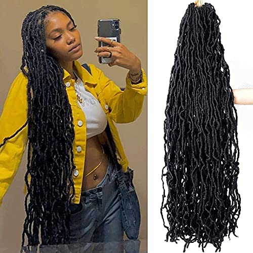 36 Inch New Soft Locs Crochet Hair Pre Looped 4 Packs 72 Stands Super Long Faux Locs Crochet Braids Curly Wavy Goddess Locs Dreadlocs Synthetic Hair For Black Women (1B, 36 Inch(Pack of 4))