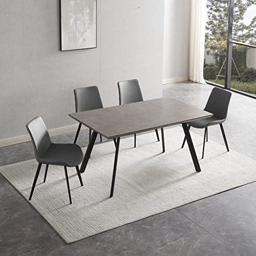 ZckyCine Modern mid-Century Dining Table 5-Piece Kitchen Table Set for 4 People Rectangular Solid Wood Dining Table with 4 upholstered Leather Chairs ZckyCine Modern mid-Century Dining Table 5-Piece Kitchen Table Set for 4 People Rectangular Solid Wood Dining Table with 4 upholstered Leather Chairs