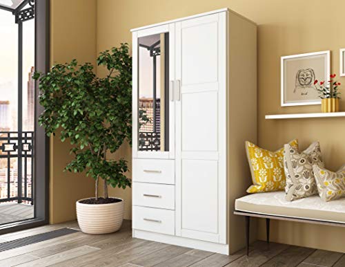 Palace Imports Metro 100% Solid Wood Wardrobe with Mirror, White Palace Imports Metro 100% Solid Wood Wardrobe with Mirror, White