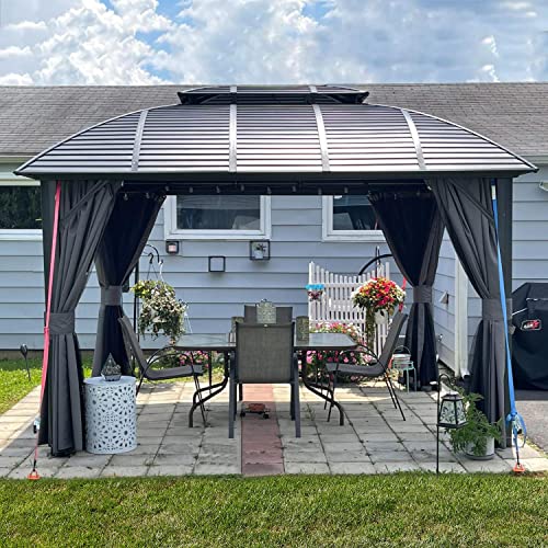 10' x 12' Hardtop Gazebo Outdoor Aluminum Gazebo Arc Grill for Patios Deck Backyard,Galvanized Steel Double Roof,Curtain&Netting by domi outdoor living 10' x 12' Hardtop Gazebo Outdoor Aluminum Gazebo Arc Grill for Patios Deck Backyard,Galvanized Steel Double Roof,Curtain&Netting by domi outdoor living