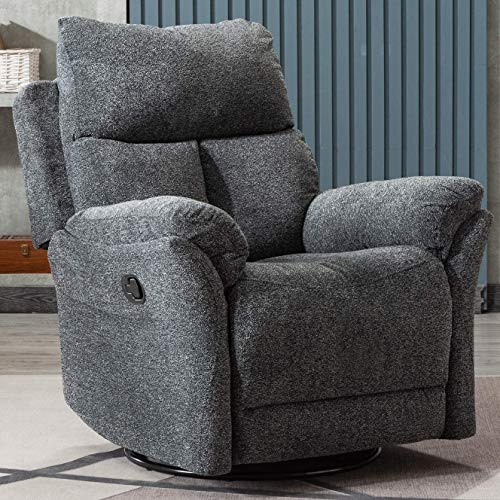 ANJ Swivel Rocker Recliner Overstuffed Reclining Chair, Fabric Manual Nursery Glider Rocking Recliner Chairs for Living Room (Dark Grey)