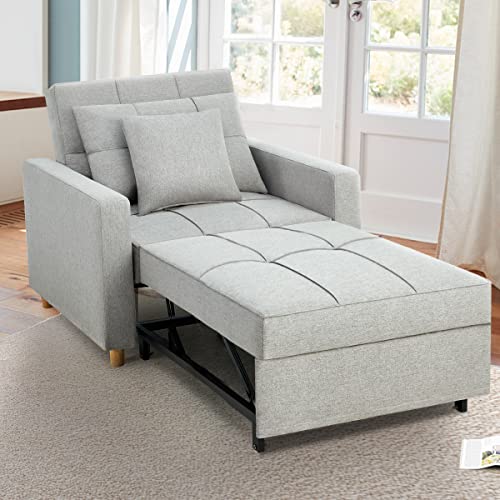 Esright 40 Inch Sofa Bed 3-in-1 Convertible Chair Multi-Functional Adjustable Reclining Chair, Sofa, Bed, Sleeper Chair with Modern Linen Fabric, Light Grey
