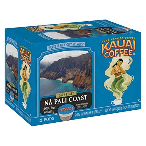 Kauai Coffee Single-Serve Pods, Na Pali Coast Dark Roast – 100% Arabica Coffee from Hawaii’s Largest Coffee Grower, Compatible with Keurig K-Cup Brewers - 12 Count