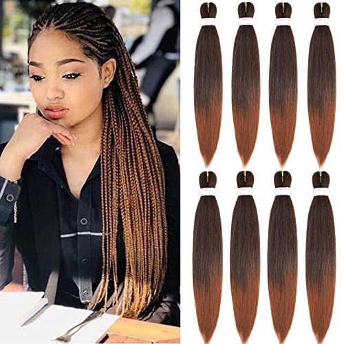 Pre Stretched Braiding Hair 30 Inch 8 Packs Prestretched Braiding Hair Long Mixed Colored Two Tone Black/Brown Synthetic Crochet Hair For Box Braids Crochet Hair, Yaki Straight,Itch Free(30",T1B/30#)