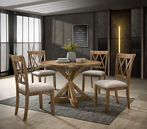 Roundhill Furniture Windvale Cross-Buck Wood 5-Piece Dining Set, Brown Roundhill Furniture Windvale Cross-Buck Wood 5-Piece Dining Set, Brown