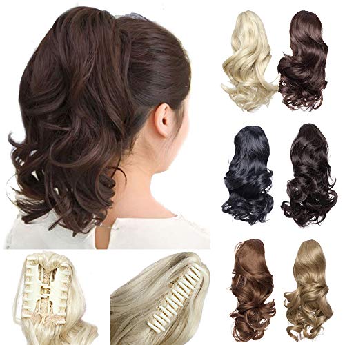 12” Short Curly Claw Ponytail Extension Clip In On Hairpiece With Jaw/Claw Synthetic Fluffy Pony Tail One Piece(12"curly,medium brown)