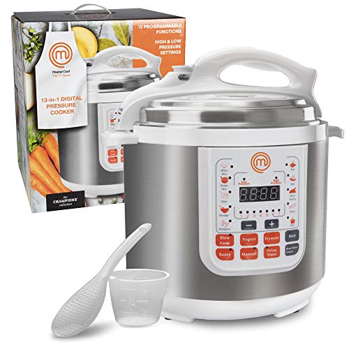 MasterChef 13-in-1 Pressure Cooker- 6 QT Electric Digital Instant MultiPot w 13 Programmable Functions- High and Low Pressure Slow Non-Stick Pot Cooking Warmer Options, LED Display, Delay Timer, Rice MasterChef 13-in-1 Pressure Cooker- 6 QT Electric Digital Instant MultiPot w 13 Programmable Functions- High and Low Pressure Slow Non-Stick Pot Cooking Warmer Options, LED Display, Delay Timer, Rice