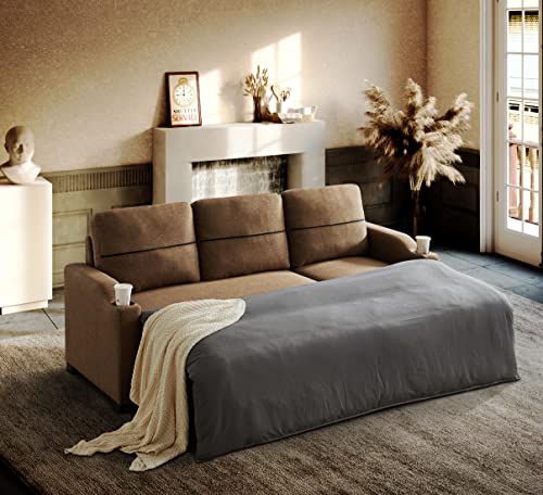Melpomene Convertible Sectional Sofa Couch Pull Out Bed Sleeper Sofa with Storage 3 Seater L Shaped Couch Linen Upholstered Fabric Corner Sofa with 2 Cupholders for Living Room (Brown) Melpomene Convertible Sectional Sofa Couch Pull Out Bed Sleeper Sofa with Storage 3 Seater L Shaped Couch Linen Upholstered Fabric Corner Sofa with 2 Cupholders for Living Room (Brown)