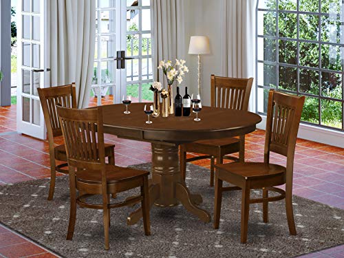 EAST WEST FURNITURE 5 Pc set Kenley Dining Table with a Leaf and 4 Wood Kitchen Chairs