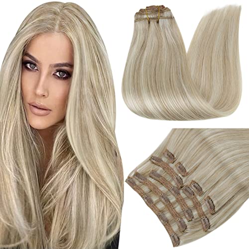 RUNATURE Hair Extensions Clip in Human Hair Ash Blonde Highlight Platinum Blonde Kinky Straight Clip in Hair Extensions Human Hair Clip in Extensions Remy 22 Inch 7pcs 105g RUNATURE Hair Extensions Clip in Human Hair Ash Blonde Highlight Platinum Blonde Kinky Straight Clip in Hair Extensions Human Hair Clip in Extensions Remy 22 Inch 7pcs 105g