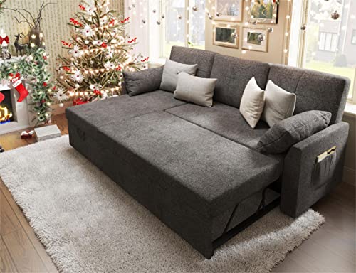 Merluxy Sofa Bed Sleeper Sofa with Storage Chaise 2 in 1 Pull Out Couch Bed for Living Room Sectional Couch with Pull Out Bed Gray Merluxy Sofa Bed Sleeper Sofa with Storage Chaise 2 in 1 Pull Out Couch Bed for Living Room Sectional Couch with Pull Out Bed Gray