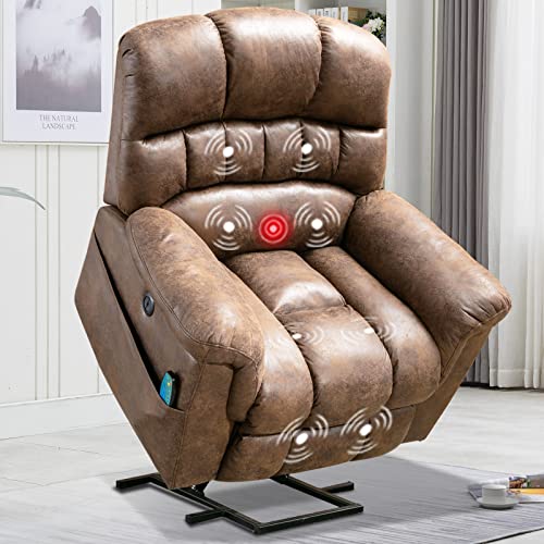 CANMOV Large Power Lift Recliner Chairs with Massage and Heat for Elderly Big People, Heavy Duty Electric Faux Leather Reclining Chairs with USB Port and 2 Side Pockets, Brown CANMOV Large Power Lift Recliner Chairs with Massage and Heat for Elderly Big People, Heavy Duty Electric Faux Leather Reclining Chairs with USB Port and 2 Side Pockets, Brown