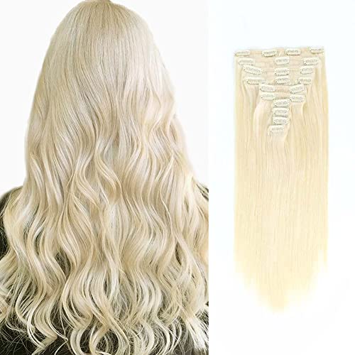 SixStarHair Ash Blonde Clip On Hair Extensions Grade 9A Remy Virgin Human Hair 180g Luxury Clip In Hair Extensions 10 Pieces Wefts For Full Head [Color 60 Ash Blonde 20inch]