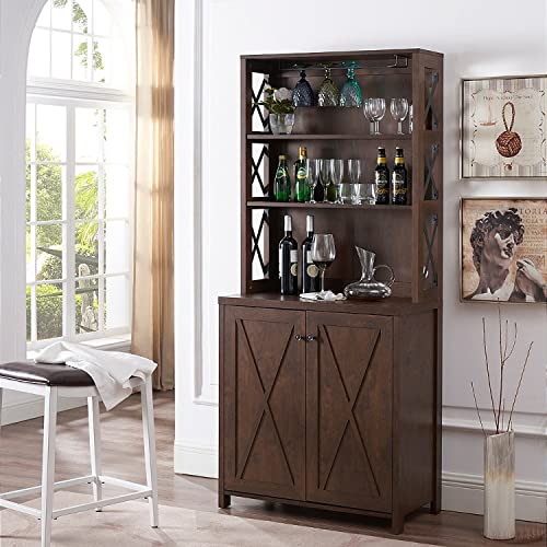 Elegant Mahogany Bar Cabinet | Kitchen Cabinet with Microwave Stand