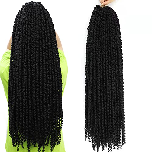 Passion Twist Hair 7Packs 30inch Pretwisted Passion Twist Crochet Hair Soft Pre Looped Spring Twist Crochet Braids Bohemian Curly End Long Braiding Hair Extensions (30inch #1B 7packs)
