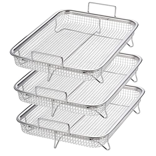 3 Pack Air Fryer Basket for Oven, Stainless Steel Grill Basket 3 x Mesh Basket, Non-stick Mesh Basket Set, Air Fryer Tray Wire Rack Roasting Basket for Fries/Bacon/Chicken(Silver)