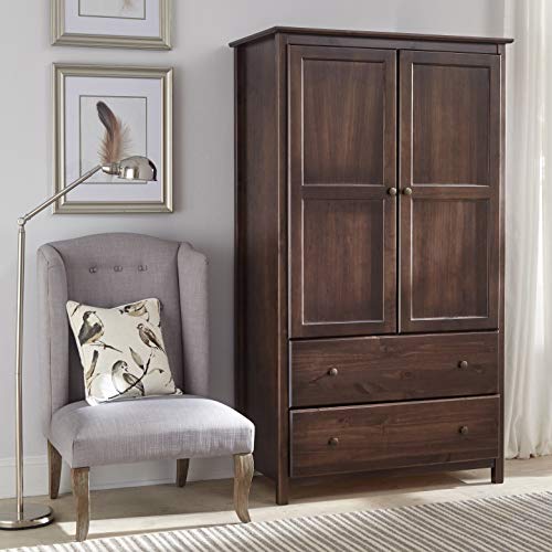 Shaker 2-Door Solid Wood Armoire Espresso Finish - 41x72x22 Brown Mission Craftsman Transitional Pine Includes Hardware
