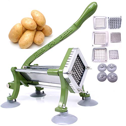 SHSYCER French Fry Cutter Commercial Potato Slicer with Suction Feet Complete Set, Includes 1/4", 3/8",1/2"