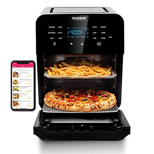 NUWAVE Brio Air Fryer Smart Oven, 15.5-Qt X-Large Family Size, Countertop Convection Rotisserie Grill Combo, Non-Stick Drip Tray, Stainless Steel Rotisserie Basket. NUWAVE Brio Air Fryer Smart Oven, 15.5-Qt X-Large Family Size, Countertop Convection Rotisserie Grill Combo, Non-Stick Drip Tray, Stainless Steel Rotisserie Basket.