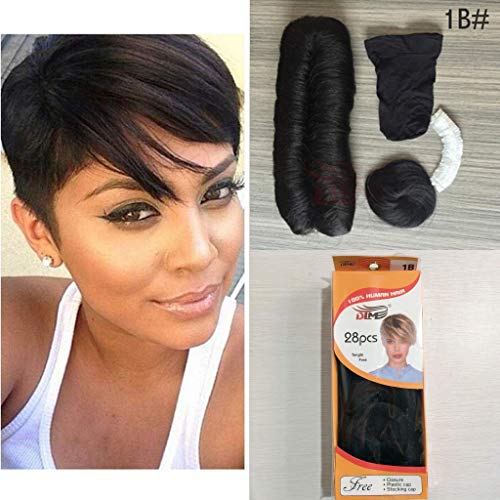 27 Pieces Weaving Bump Hair Human Hair ï¼ŒStraight Weave with 1B# Black Color Hair Pieces Single Weft Natural Hair