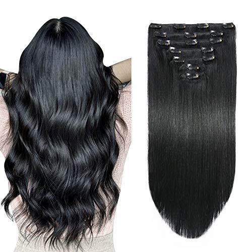 SUYYA Clip in Hair Extensions Human Hair Jet Black 100% Real Human Hair 20 inches 7pcs 120g Straight Clip in Remy Human Hair Extensions Weft(20 inches #1 Jet black)