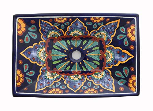 Mexican Vessel Rectangular Sink Bathroom Handmade Sink Hand Painted #02