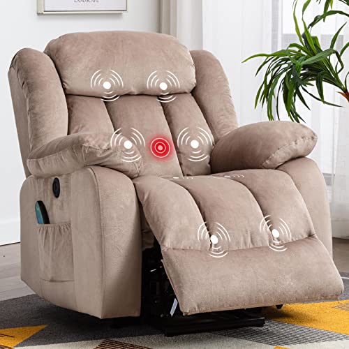 ANJ Power Massage Lift Recliner Chair with Heat & Vibration for Elderly, Heavy Duty and Safety Motion Reclining Mechanism - Antiskid Fabric Sofa Contempoary Overstuffed Design (Camel)