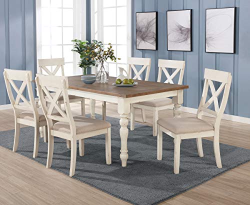 Roundhill Furniture Prato 7-Piece Dining Table Set with Cross Back Chairs, Antique White and Distressed Oak Roundhill Furniture Prato 7-Piece Dining Table Set with Cross Back Chairs, Antique White and Distressed Oak