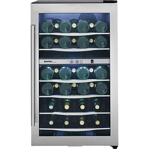 Danby DWC040A3 20 Inch Wide 38 Bottle Capacity Free Standing Wine Cooler with Du, Black/Stainless Steel