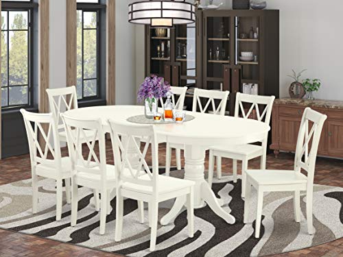 EAST WEST FURNITURE 9 Pc Dining Room Set For 8 Dining Table With Leaf And 8 Wood Seat Kitchen Dining Chairs EAST WEST FURNITURE 9 Pc Dining Room Set For 8 Dining Table With Leaf And 8 Wood Seat Kitchen Dining Chairs