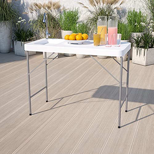 Flash Furniture 4-Foot Portable Fish Cleaning Table / Outdoor Camping Table and Sink Flash Furniture 4-Foot Portable Fish Cleaning Table / Outdoor Camping Table and Sink