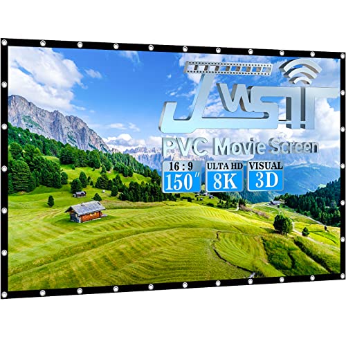 Projector Screen,JWSIT 150 inch Upgraded PVC 3 Layers Outdoor Projector Screen,16:9 Foldable Outdoor Movie Screen,Portable Projector Screen with Carrying Bag for Home Theater Backyard