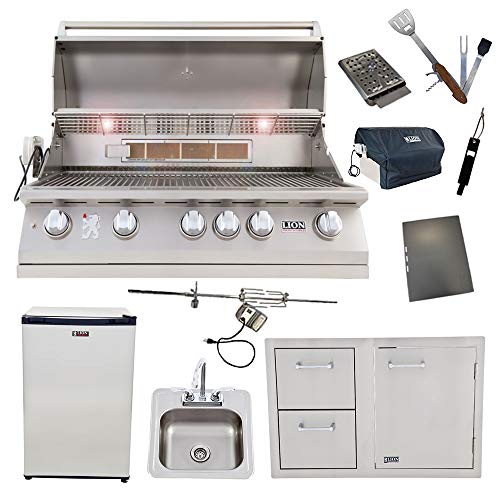 Lion 40-Inch Natural Gas Grill L90000 with Refrigerator and Door and Drawer Combo and Drop-In Sink with and 5 in 1 BBQ Tool Set Best of Backyard Package Deal