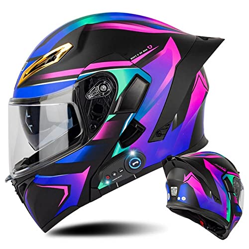 Bluetooth Modular Motorcycle Helmet with Tail DOT/ECE Approved Flip Up Front Helmets Dual Anti-Fog Visors Full Face Helmet Built-in Mp3 Integrated for Adults Men Women 55-64CM