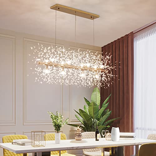 CM MZY 12-Light Crystal Firework Chandelier, Modern Dining Room Lighting Fixtures Hanging, Gold Metal Firework Ceiling Light Fixture for Dining Room Living Room