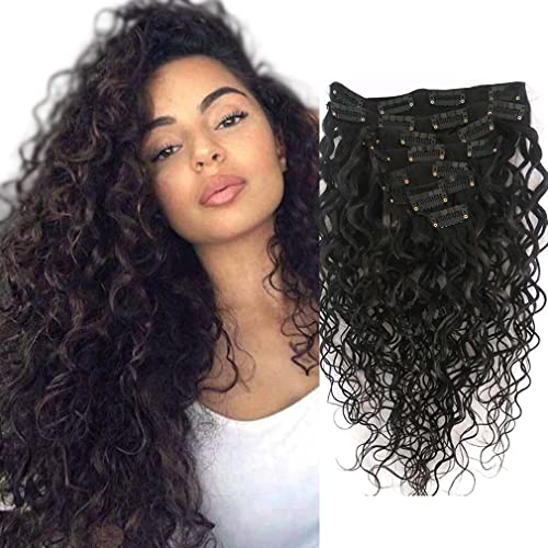Doren Deep Curly Clip In Human Hair Extensions for Women 8Pcs 20Clips 120g 8A Virgin Remy Brazilian Wavy Curly Hair Natural Color 14 Inches